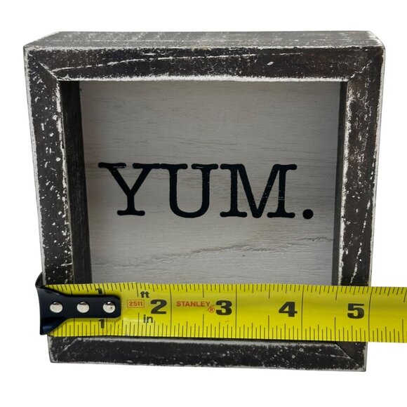 Rustic Yum Block Sign 5in Free Standing Distressed White Brown Kitchen Decor - Picture 5 of 8